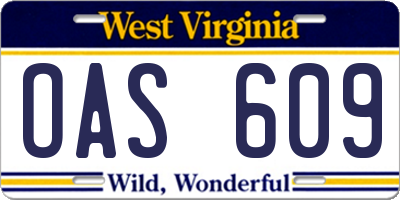WV license plate OAS609