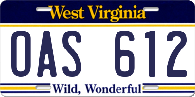 WV license plate OAS612