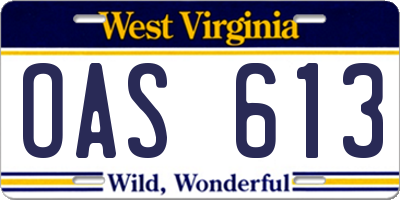 WV license plate OAS613