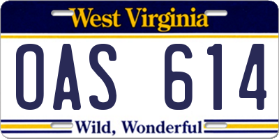 WV license plate OAS614