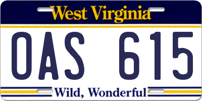WV license plate OAS615