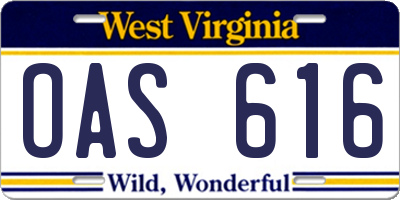 WV license plate OAS616