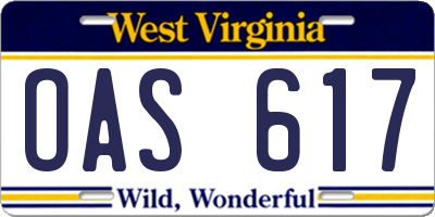 WV license plate OAS617