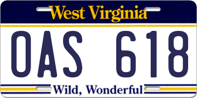 WV license plate OAS618