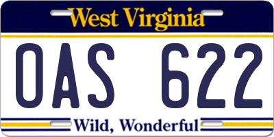 WV license plate OAS622