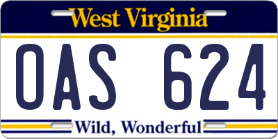 WV license plate OAS624