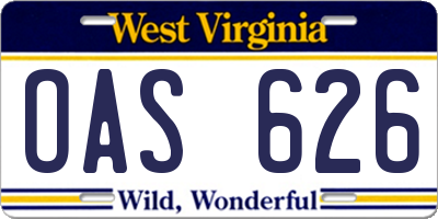 WV license plate OAS626