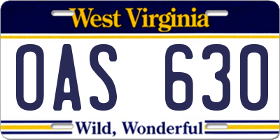 WV license plate OAS630