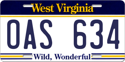 WV license plate OAS634