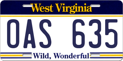 WV license plate OAS635