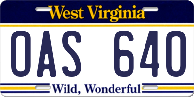 WV license plate OAS640