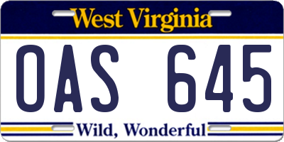 WV license plate OAS645