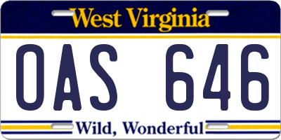 WV license plate OAS646
