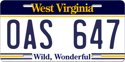 WV license plate OAS647