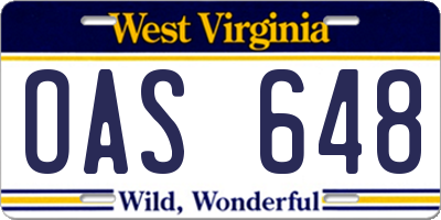 WV license plate OAS648
