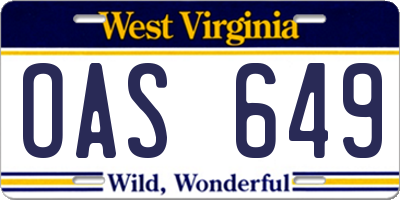 WV license plate OAS649