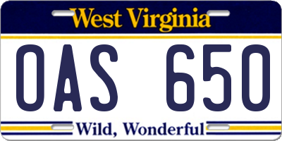 WV license plate OAS650