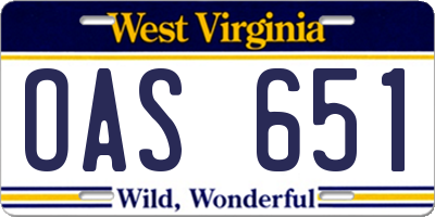 WV license plate OAS651