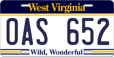 WV license plate OAS652