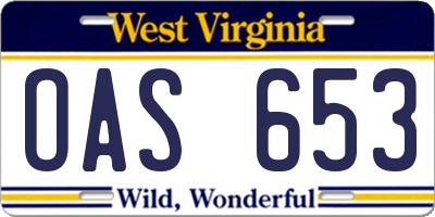 WV license plate OAS653