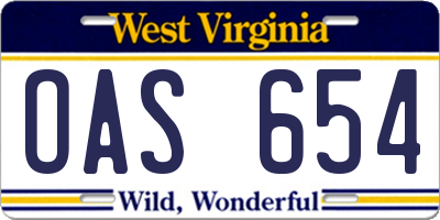 WV license plate OAS654