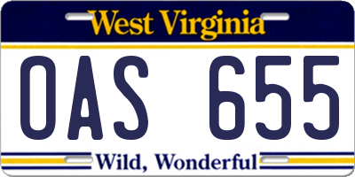 WV license plate OAS655
