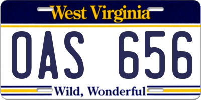 WV license plate OAS656