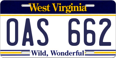 WV license plate OAS662