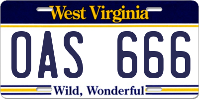 WV license plate OAS666