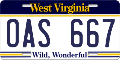 WV license plate OAS667