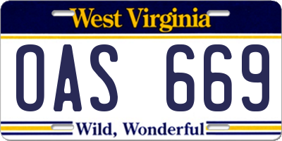WV license plate OAS669