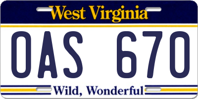 WV license plate OAS670