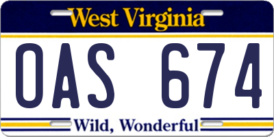 WV license plate OAS674