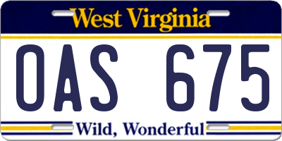WV license plate OAS675