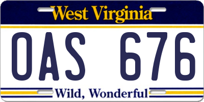 WV license plate OAS676