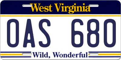 WV license plate OAS680