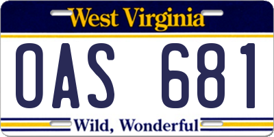 WV license plate OAS681