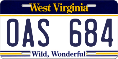 WV license plate OAS684