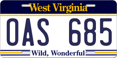 WV license plate OAS685