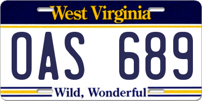WV license plate OAS689