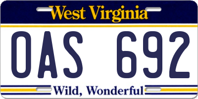 WV license plate OAS692