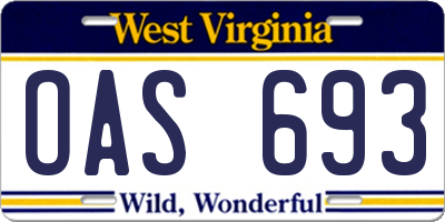WV license plate OAS693