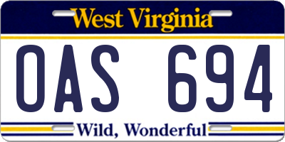 WV license plate OAS694