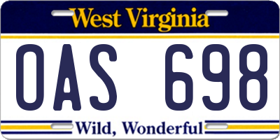 WV license plate OAS698