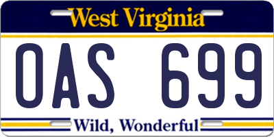 WV license plate OAS699