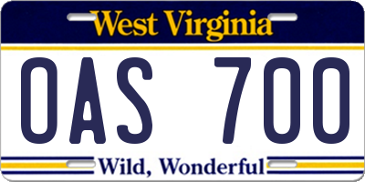 WV license plate OAS700