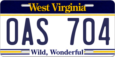 WV license plate OAS704
