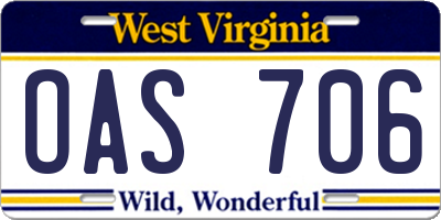 WV license plate OAS706