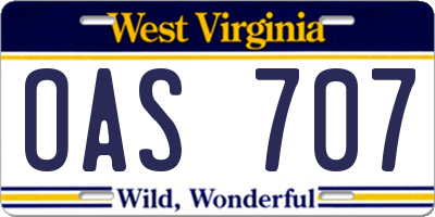WV license plate OAS707