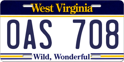 WV license plate OAS708